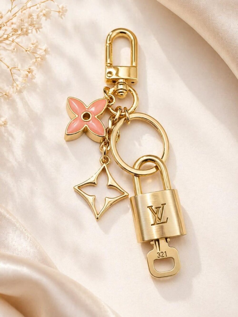 Authentic Louis Vuitton Gold Padlock 🔒 Key Set w/Unbranded Flower Bag Charm